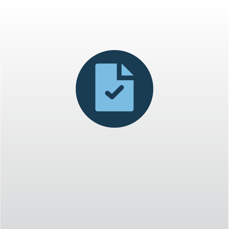 Light blue folded piece of paper with a small tick in the middle icon on a darker blue circle