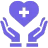 Small purple hands open holding a heart with a plus in the centre of the heart icon
