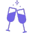 Two purple prosecco glasses clinking together cartoon icon