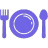 Small light purple knife and fork either side of a plate icon