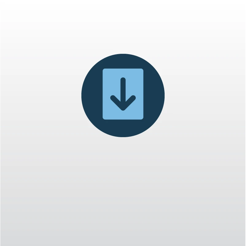 Light blue rectangle with a downward pointing arrow inside on top of a darker blue circle