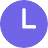 Cartoon purple clock icon with transparent clock arms