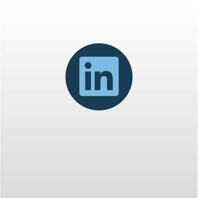 LinkedIn icon in light blue on to circular button in a darker blue 